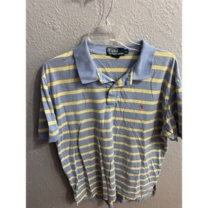 Polo Ralph Lauren Mens Polo Shirt Blue Yellow Striped Size XL Vintage